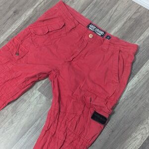 AKOO Cargo Twilll Pants‎ Red Y2K Utility Pocket Grunge Size 38
